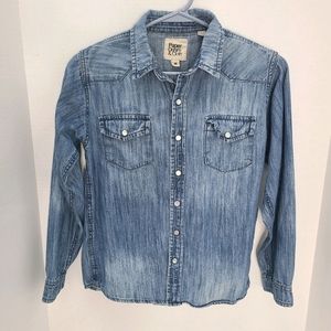 Denim long sleeve pearl button down boys